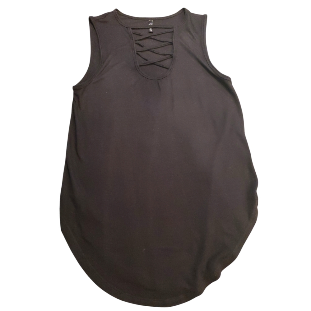 ☕ Splash Black Tank Top with Open Neck